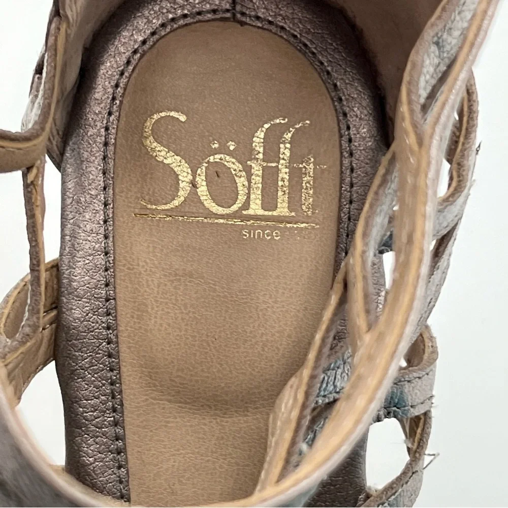 Sofft Francesca Gladiator Wedge Sandals Metallic Pewter Strappy Comfort 8.5 Zip